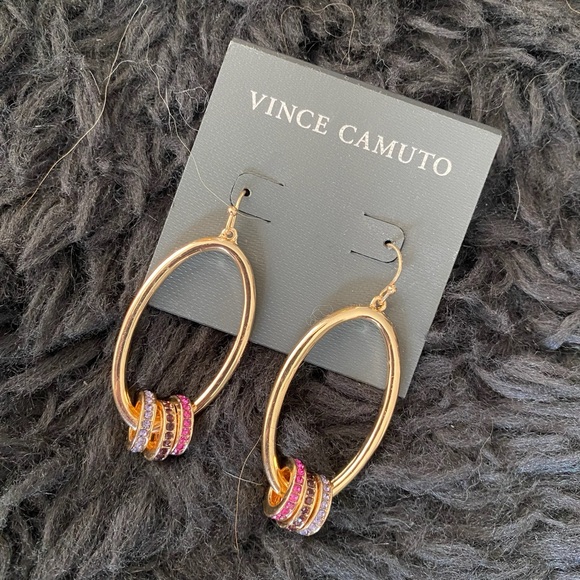VINCE CAMUTO Gold Tone Drop Ring With Rainbow Hook Dangle Earrings NWT - Picture 5 of 8